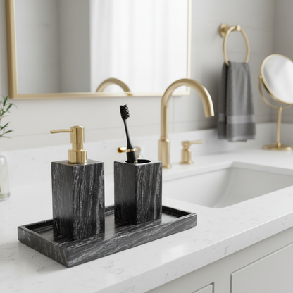 Cortara Black Wooden Marble Bathroom Set