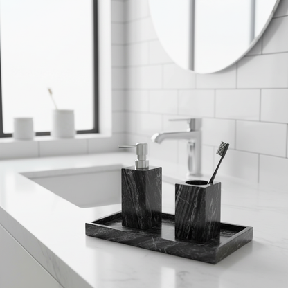 Cortara Black Wooden Marble Bathroom Set