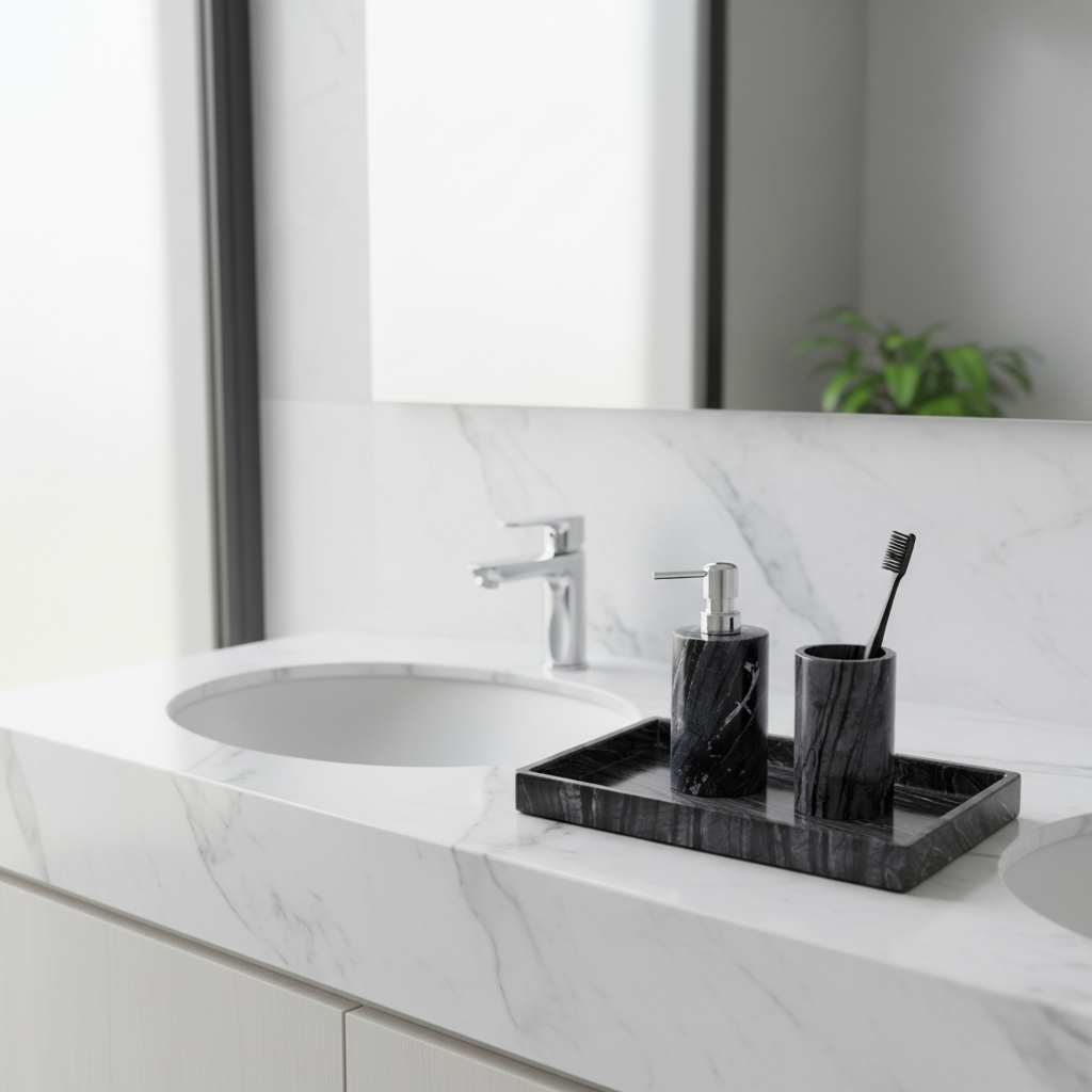 Averra Black Wooden Marble Bathroom Set