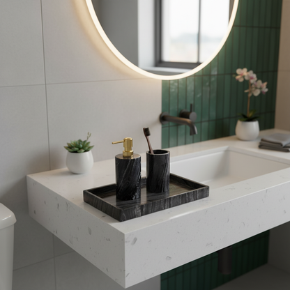 Averra Black Wooden Marble Bathroom Set