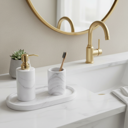 Alcera White Marble Bathroom Set