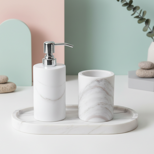 Alcera White Marble Bathroom Set