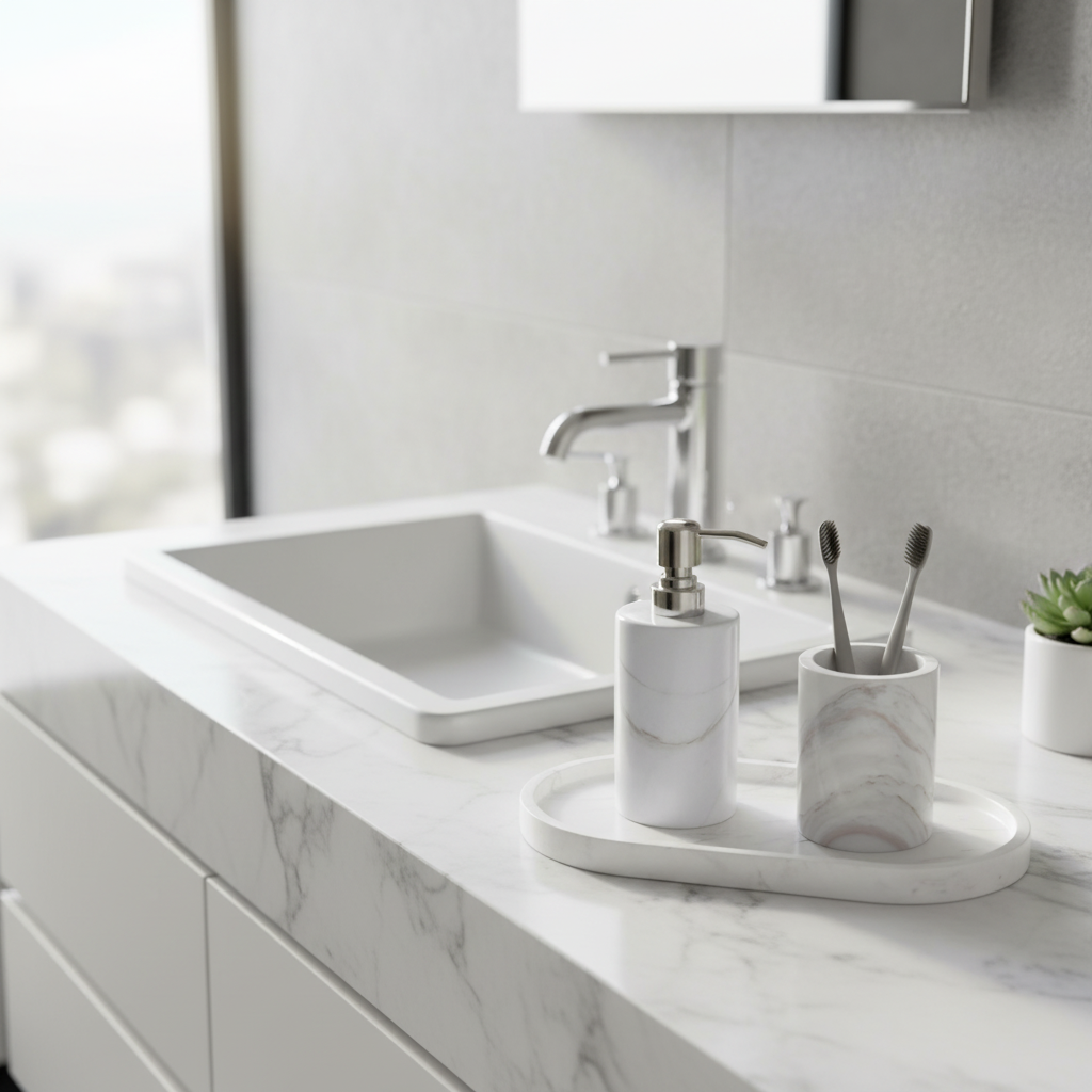 Alcera White Marble Bathroom Set