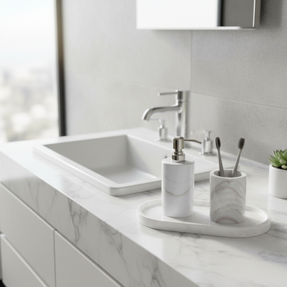 Alcera White Marble Bathroom Set
