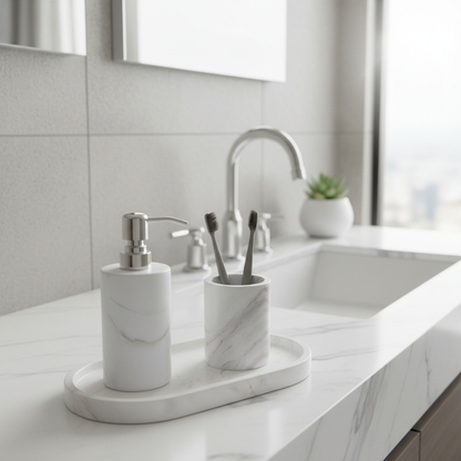 Alcera White Marble Bathroom Set