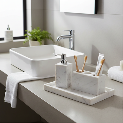 Sovana White Marble Bathroom Set