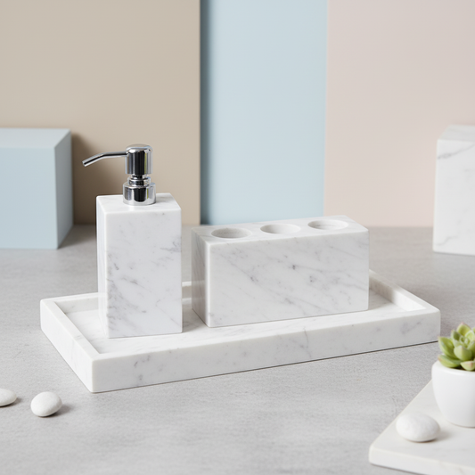 Sovana White Marble Bathroom Set