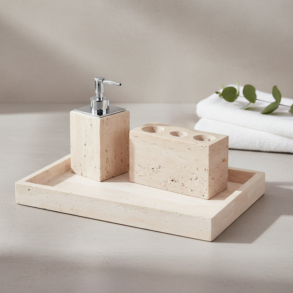 Ardino Travertine Marble Bathroom Set