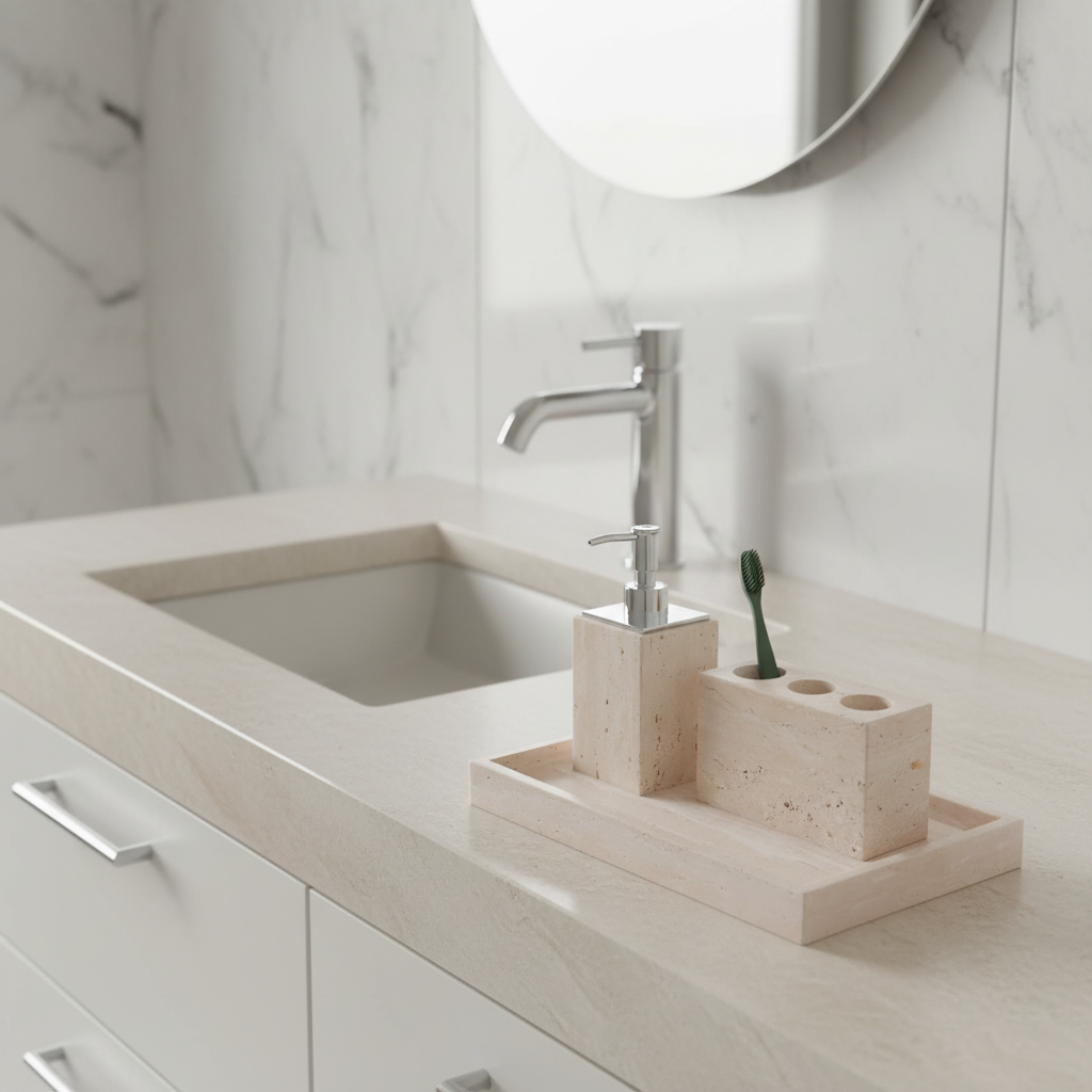 Ardino Travertine Marble Bathroom Set