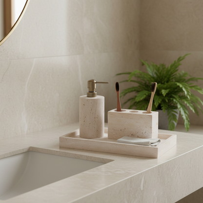 Venera Travertine Marble Bathroom Set