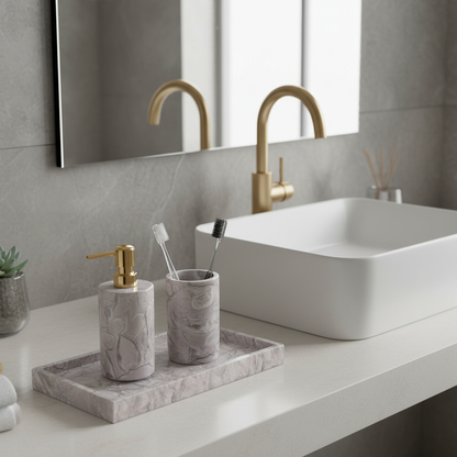 Ornella Grey Fossil Marble Bathroom Set