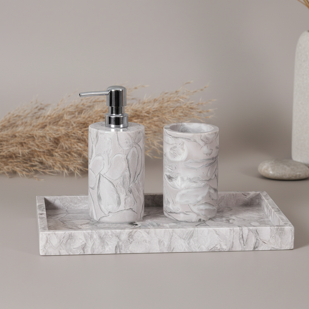 Ornella Grey Fossil Marble Bathroom Set