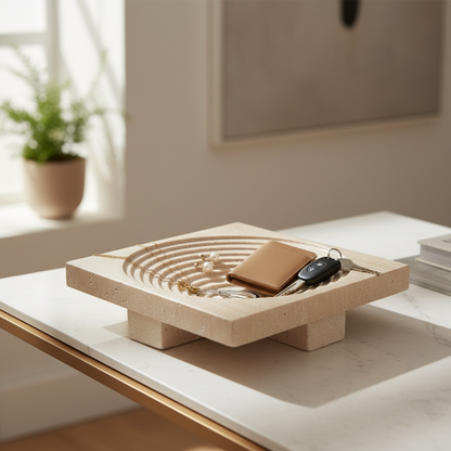 Vena Travertine Fruit Tray – Solid Carved Stone