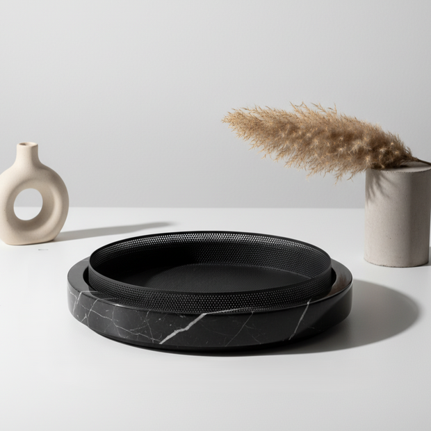 Sculpted Marble Planter with Metal Rim – 30x7 cm