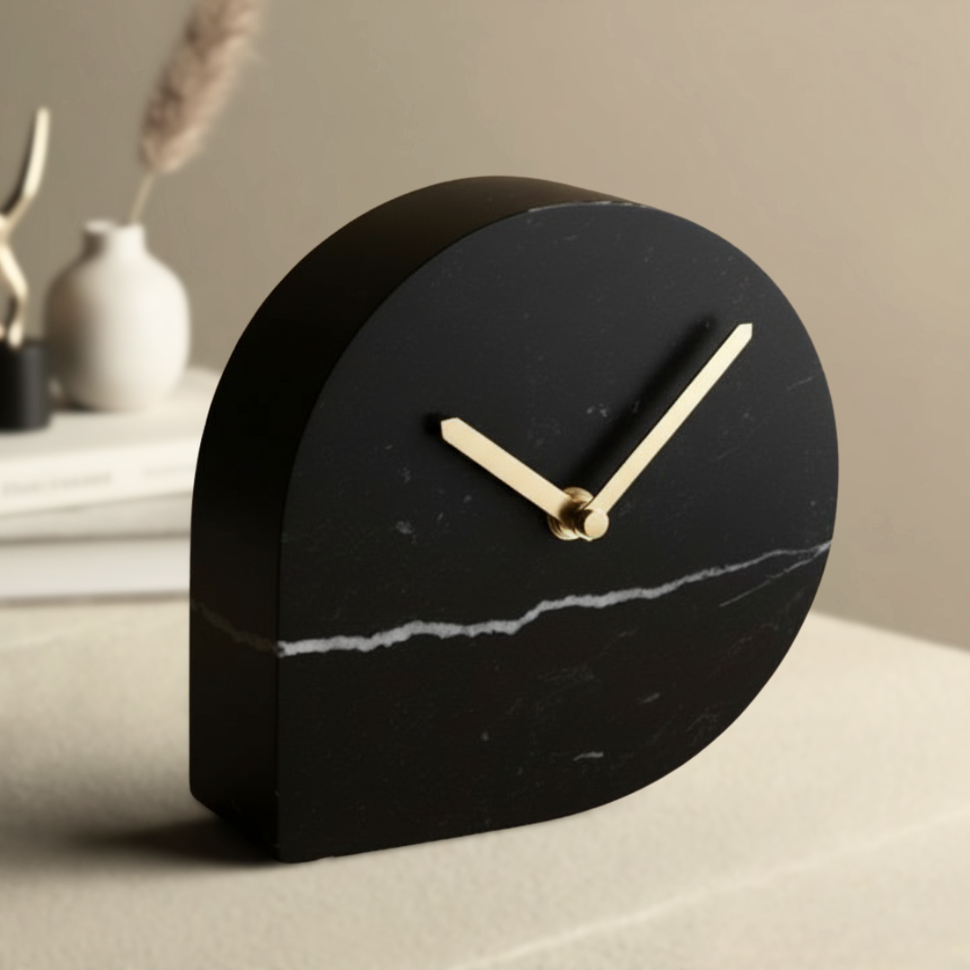 Noctis Black Marble Desk Clock