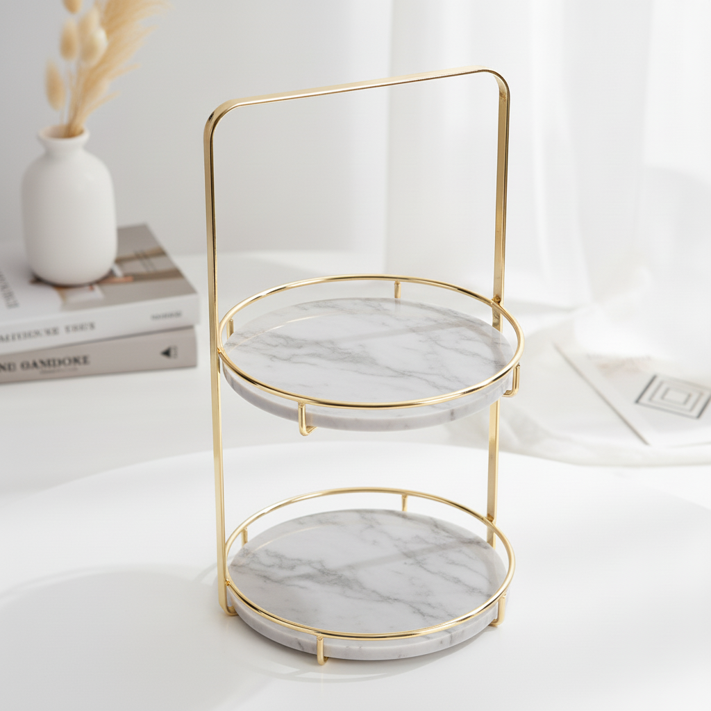 Maravilla Ronde Marmeren Dubbele Tray met Handvat