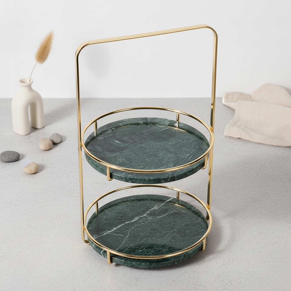 Maravilla Ronde Marmeren Dubbele Tray met Handvat