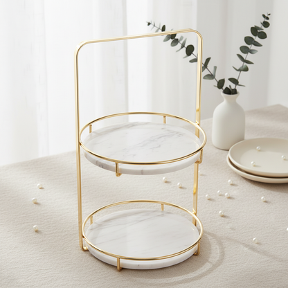 Maravilla Ronde Marmeren Dubbele Tray met Handvat