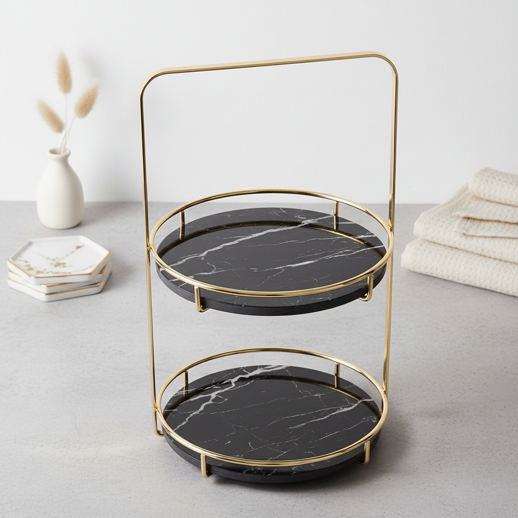 Maravilla Ronde Marmeren Dubbele Tray met Handvat