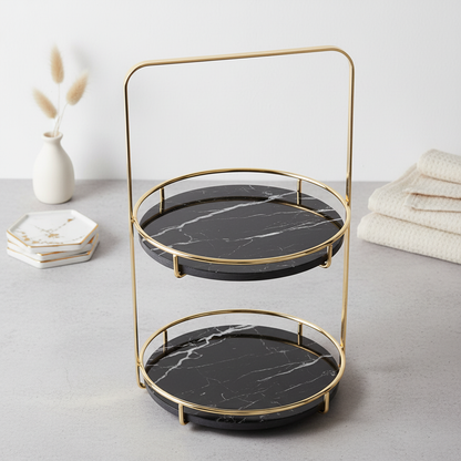 Maravilla Ronde Marmeren Dubbele Tray met Handvat