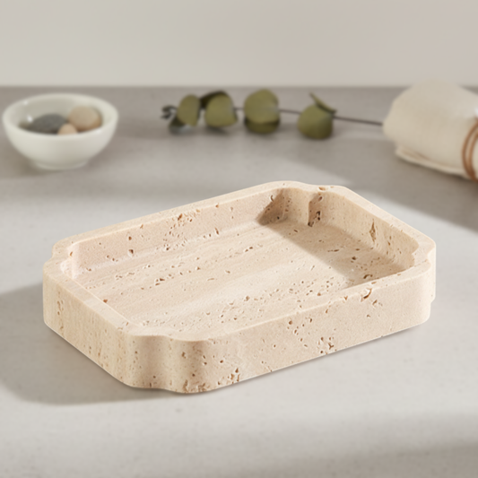 Natural Travertine Catchall Tray – Minimalist Vanity Organizer