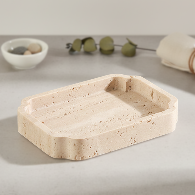 Natural Travertine Catchall Tray – Minimalist Vanity Organizer