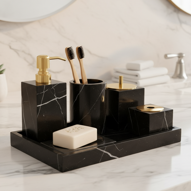 Marble Bathroom Set 6-Piece | Luxury Solid Stone
