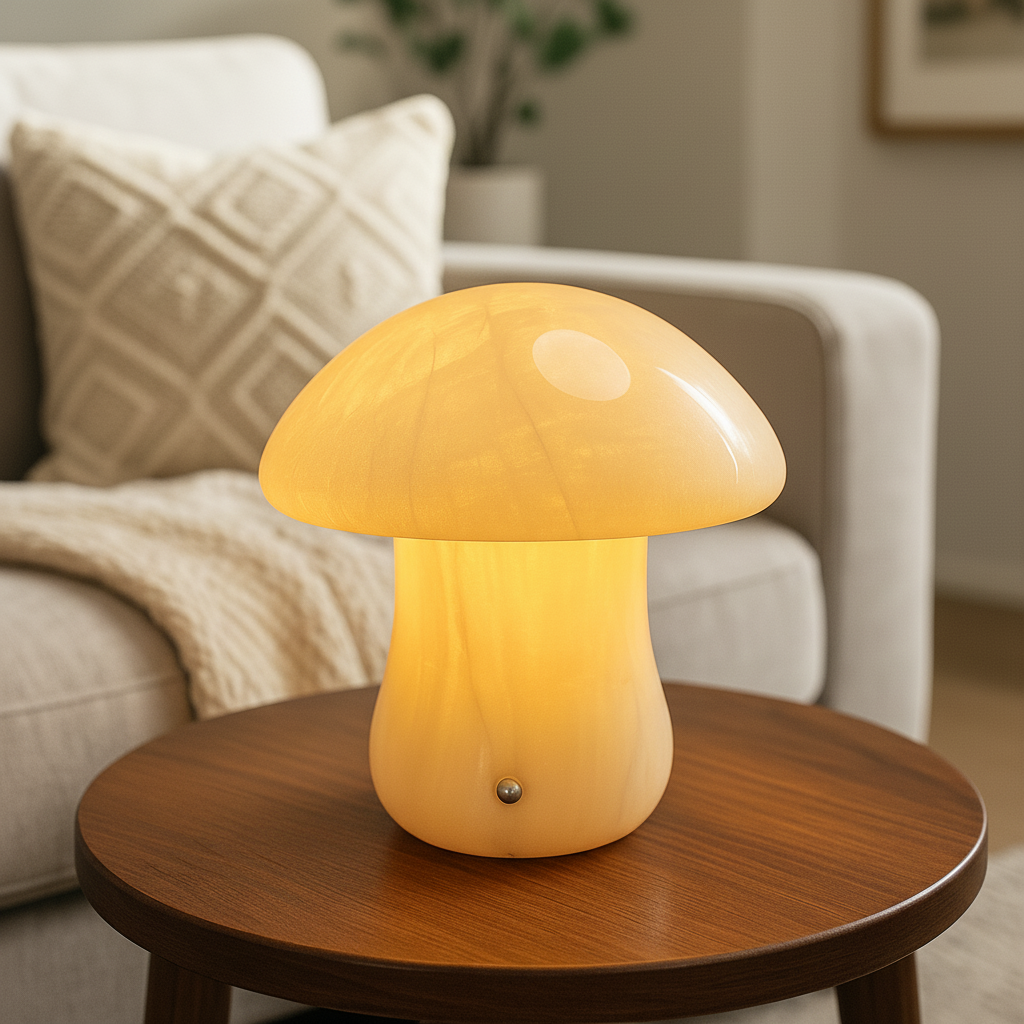 EdenMarbleMushroomLamp–SolidStonewithWarmGlow