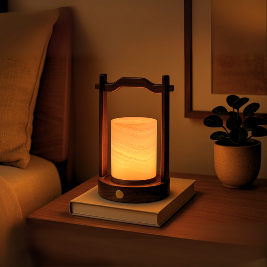 Arden Marble Lantern Lamp – Solid Stone with Wooden Frame